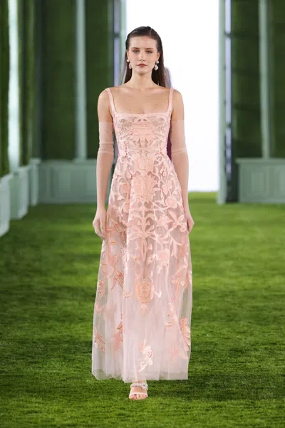Georges Hobeika Tulle Dress With Floral Motifs In Pink