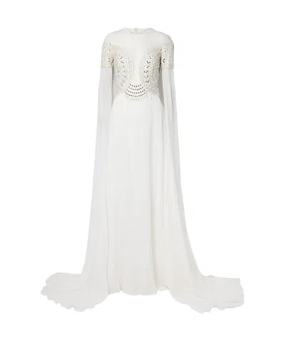 Georges Hobeika Tulle-trimmed Embellished Georgette Gown In White