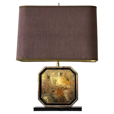 Pre-owned Georges Mathias Signed 23-carat Gold-plated Handmade Etched Table Lamp 1970's In Black