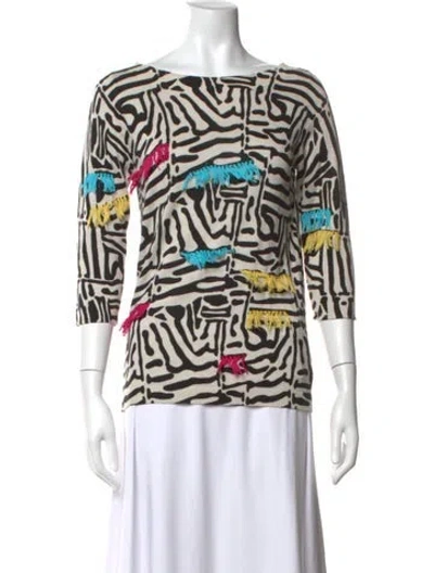 Pre-owned Georges Rech Animal Print Bateau Neckline Sweater In Multicolor