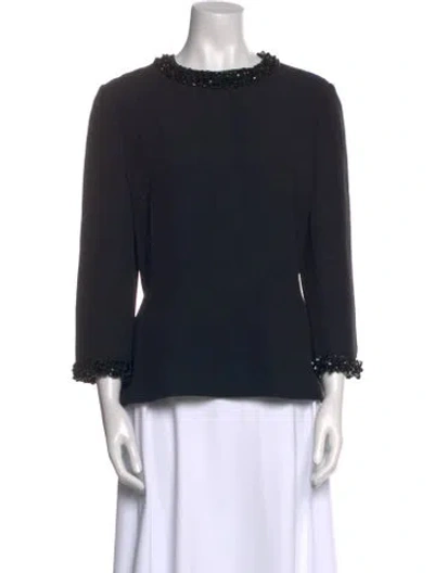 Pre-owned Georges Rech Bateau Neckline Three-quarter Sleeve Blouse In Black