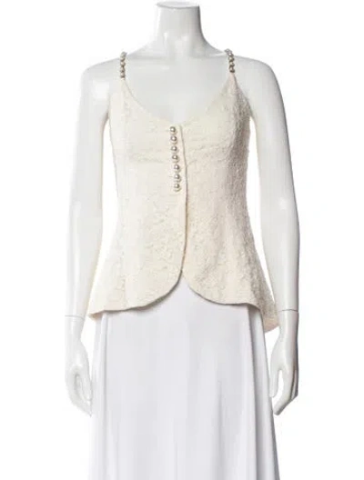 Pre-owned Georges Rech Lace Pattern V-neck Top In Neutral