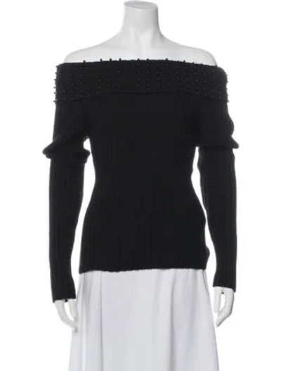Pre-owned Georges Rech Merino Wool Off-the-shoulder Top In Black