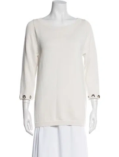 Pre-owned Georges Rech Scoop Neck Three-quarter Sleeve Top In White