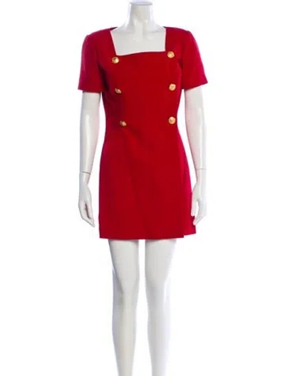 Pre-owned Georges Rech Square Neckline Mini Dress In Red
