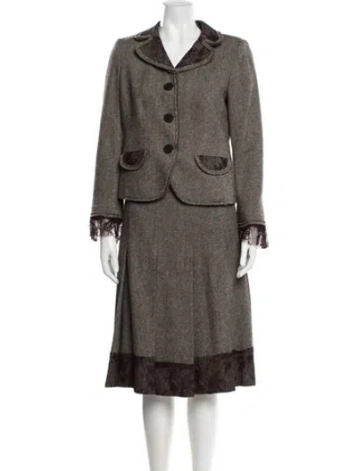 Pre-owned Georges Rech Virgin Wool Tweed Pattern Skirt Set In Brown