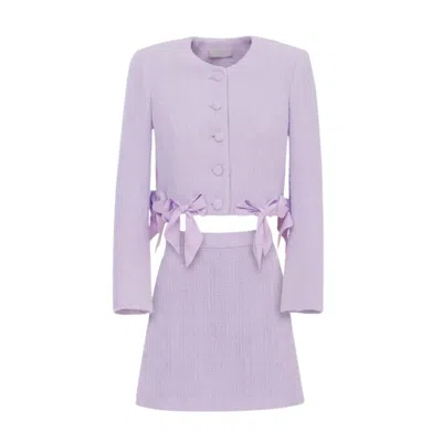 Georgette Purple Lavender Bow Detail Tweed Suit