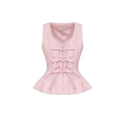 Georgette Women's Blush Pink Lace Bow Peplum Top