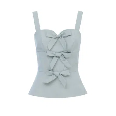 Georgette Women's Green Mint Bow Detail Peplum Top In Gray