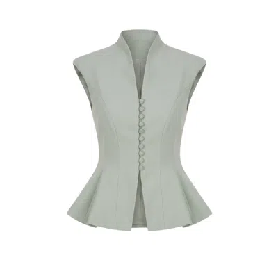 Georgette Women's Green Mint Button Detail Peplum Top