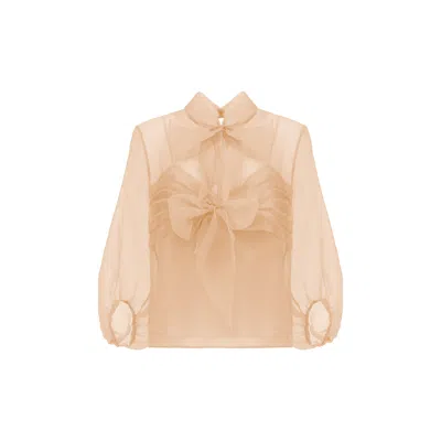 Georgette Women's Neutrals Soft Peach Bow Top In Metallic