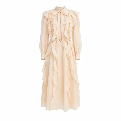 Georgette Women's Neutrals Soft Peach Ruffle Midi Dress