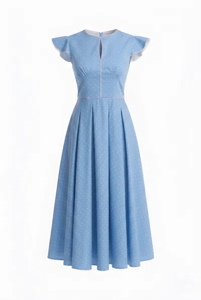 Georgette Women's Powder Blue Polka Dot Midi Dress