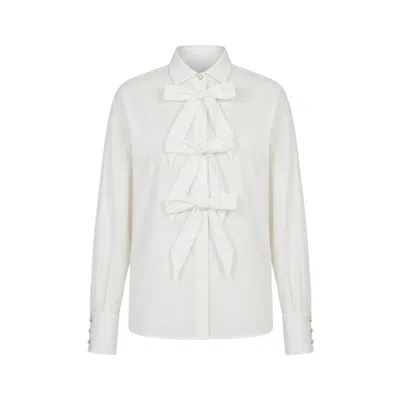 Georgette Women's White Ivory Bow Detail Blouse
