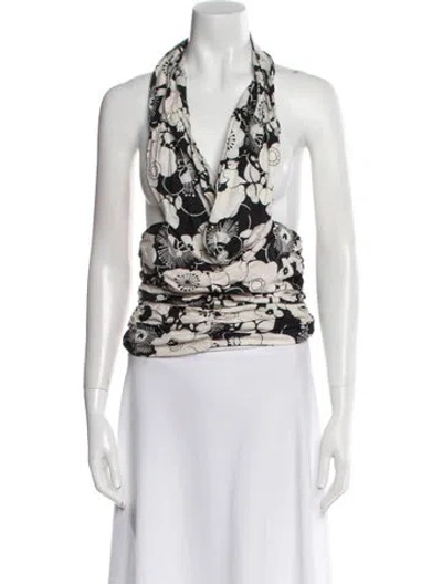 Pre-owned Georgia Alice Floral Print Cowl Neck Crop Top In White