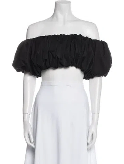 Pre-owned Georgia Alice Off-the-shoulder Short Sleeve Crop Top In Black