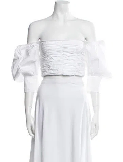 Pre-owned Georgia Alice Off-the-shoulder Three-quarter Sleeve Crop Top In White