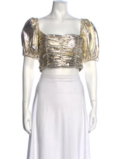 Pre-owned Georgia Alice Square Neckline Short Sleeve Crop Top In Gold/metallic