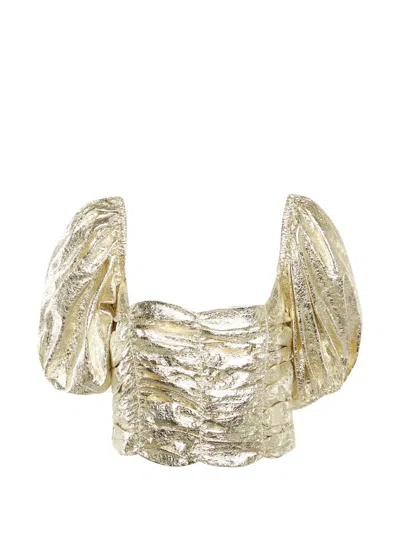 Pre-owned Georgia Alice Vegas Ruched Puff-sleeve Crop Top In Gold