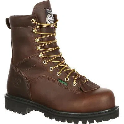 Pre-owned Georgia Boot Lace-to-toe Steel Toe Waterproof Work Boot In Brown