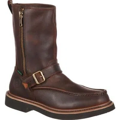 Pre-owned Georgia Boot Men's 10" Soft Toe Side-zip Waterproof Wellington Work Boot Brown -