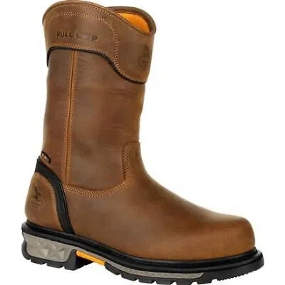 Pre-owned Georgia Boot Men's 11" Carbo-tec Ltx Nano Composite Toe Waterproof Pull-on Work In Brown