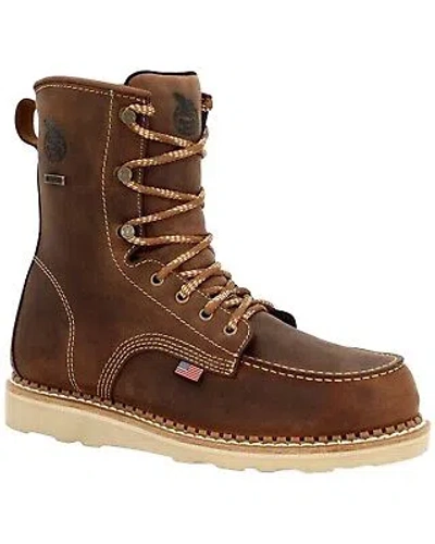 Pre-owned Georgia Boot Men's 8&quot; Waterproof Wedge Usa Lace-up Boot - Toe - Gb00532 In Brown