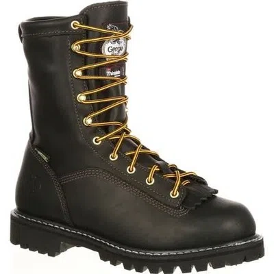 Pre-owned Georgia Boot Men's 8" Lace-to-toe Soft Toe Insulated Gore-tex Waterproof Work B In Black