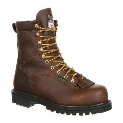 Pre-owned Georgia Boot Men's 8" Lace-to-toe Steel Toe Waterproof Work Boot Brown - G8341