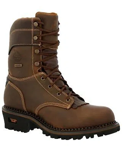 Pre-owned Georgia Boot Men's 9" Amp Lt Logger Insulated Waterproof Work Composite Toe - In Brown