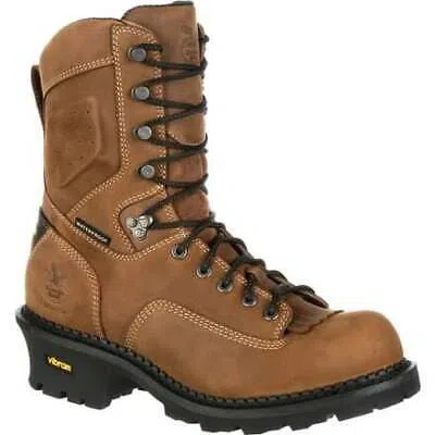 Pre-owned Georgia Boot Men's 9" Comfort Core Logger Composite Toe Waterproof Work Boot Bro In Brown