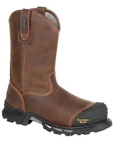 Pre-owned Georgia Boot Men's Rumbler Waterproof Western Work Composite Toe - Gb00286 In Brown