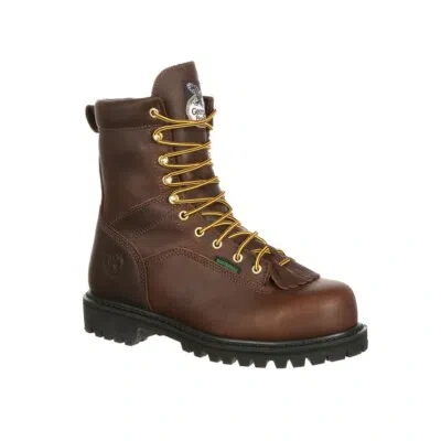 Pre-owned Georgia Boot Mens Lace-to-toe Steel Toe Waterproof Work Boot G8341 In Brown