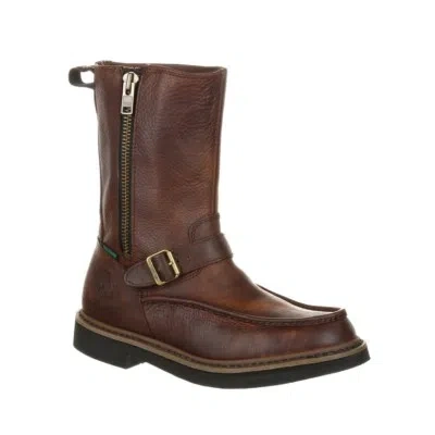 Pre-owned Georgia Boot Side Zip Waterproof Work Wellington G4124 In Soggy Copper Kettle/brown