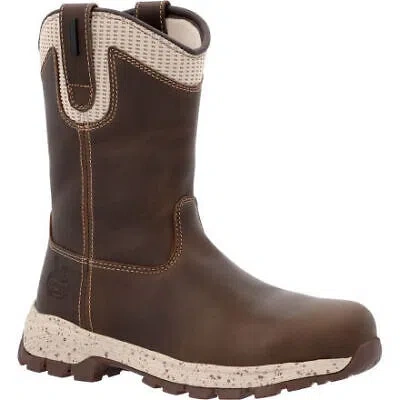 Pre-owned Georgia Boot Women's 10" Eagle Trail Alloy Toe Waterproof Pull-on Work Boot Brow In Brown-medium