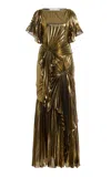 Georgia Hardinge Cascade Convertible Lamé Maxi Dress In Green