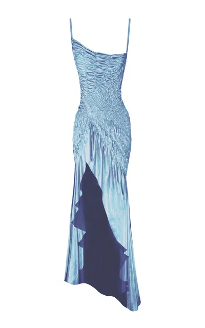 Georgia Hardinge Celestial Shirred Satin Midi Dress In Blue