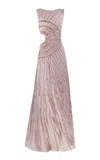 Georgia Hardinge Crescent Cutout Pleated Velvet Maxi Dress In Pink