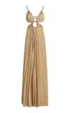 Georgia Hardinge Deity Pleated Chiffon Maxi Dress In Gold