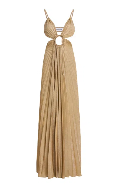 Georgia Hardinge Deity Pleated Chiffon Maxi Dress In Brown