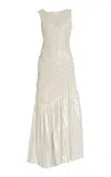 Georgia Hardinge Exclusive Fossil Shirred Metallic Chiffon Maxi Dress In Ivory