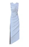 Georgia Hardinge Exclusive Opal Ruffled Plissé Jersey Maxi Dress In Blue
