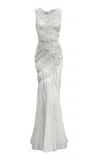 Georgia Hardinge Fossil Shirred Metallic Chiffon Maxi Dress In Ivory