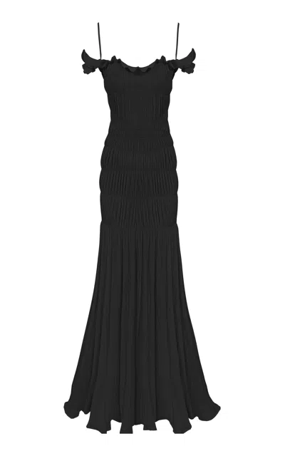 Georgia Hardinge Harlow Shirred Plissé Jersey Maxi Dress In Black