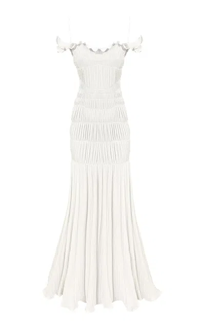 Georgia Hardinge Harlow Shirred Pliss Jersey Maxi Dress In Ivory | ModeSens