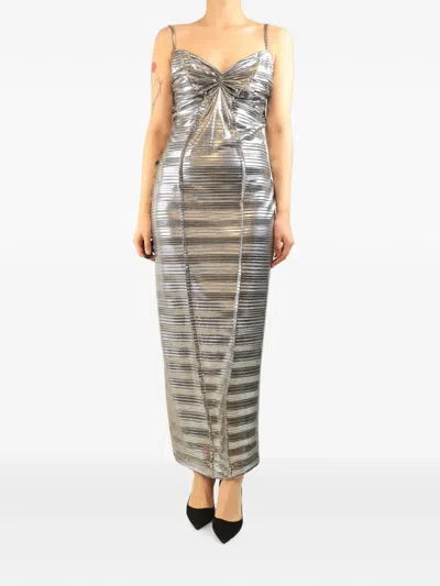 Pre-owned Georgia Hardinge Lurex Ruched Slip Long Dress In Silver