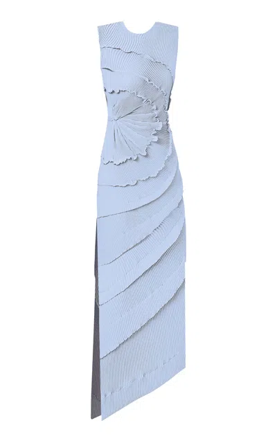 Georgia Hardinge Opal Ruffled Plissé Jersey Maxi Dress In Blue
