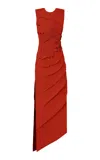 Georgia Hardinge Opal Ruffled Plissé-chiffon Maxi Dress In Red