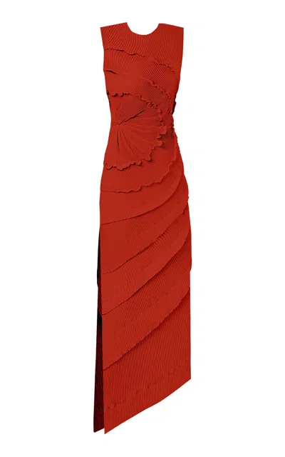 Georgia Hardinge Opal Ruffled Plissé Jersey Maxi Dress In Red
