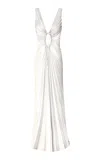 Georgia Hardinge Serenity Pleated Metallic Chiffon Maxi Dress In Ivory